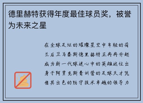 德里赫特获得年度最佳球员奖，被誉为未来之星